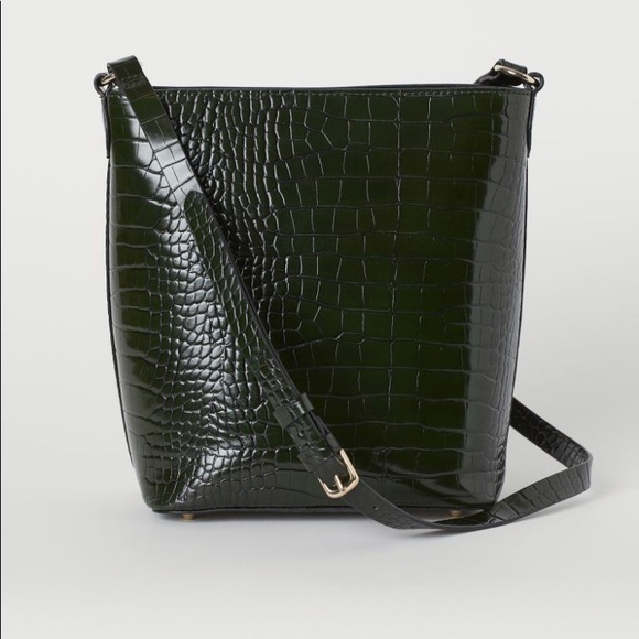 Faux croc bag w narrow straps, zipper at top green - Picture 4 of 5